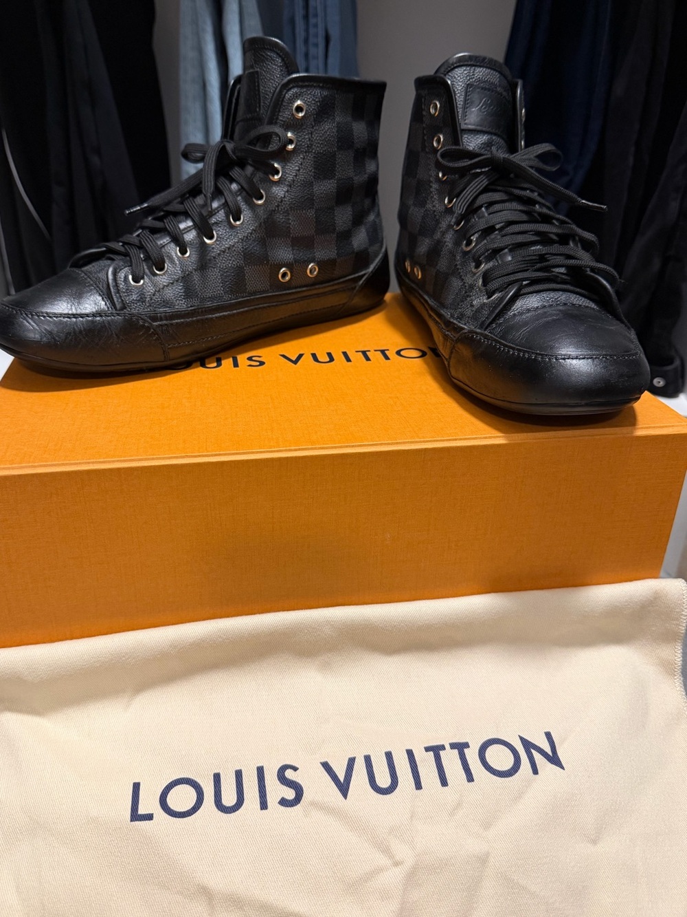 Louis Vuitton Men's Black Damier High-Top Sneakers